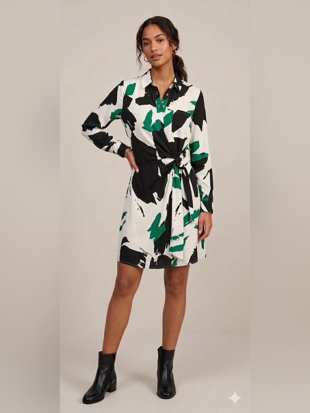 Worthington Black and Green Abstract Dress